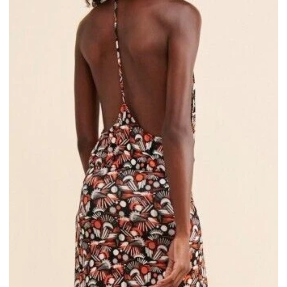 FREE PEOPLE Floral Backless Dress $68 SIZE EXTRA SMALL Ankle Length Brown Orange - Picture 3 of 12